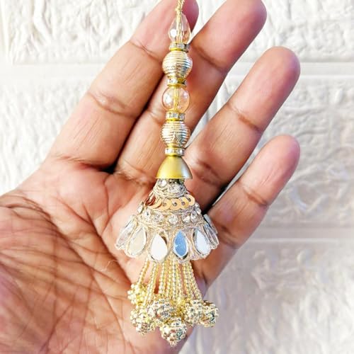 Image of Adikala Craft Store Handmade Ethnic Latkan Tassel Set of 2 for Saree Pallu, Blouse, Suits, Dupatta, Lehenga Decor | Ethnic Saree Pallu, Blouse, Suit, Dupatta & Lehenga Decoration (Mirror Kuppi Gold)