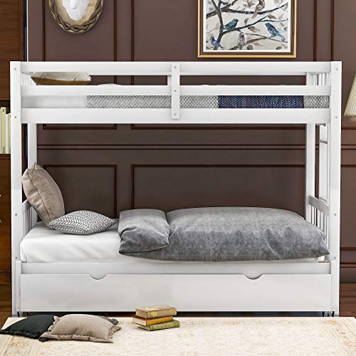 Buy Twin Over PullOut Bunk Bed with Trundle, Wooden Twin Over Twin