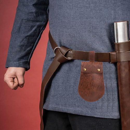 Image of Leather Belt Pouch Medieval Vintage Renaissance Viking LARP Cosplay Costumes Drawstring Coin Purse Phone Holder Waist Bag (Half-Brown)