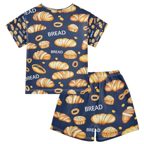 senya Dark Background Bread A Summer Pajamas Set Short Cotton Sleepwear 2 Piece2