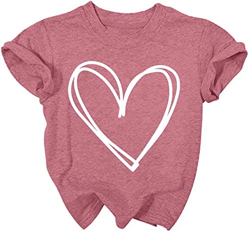 Image of LAZYCHILD Kids Valentine Shirt Girls Valentines Day Shirts Heart Graphic Long Sleeve Striped Tee Tops 5-14 Years