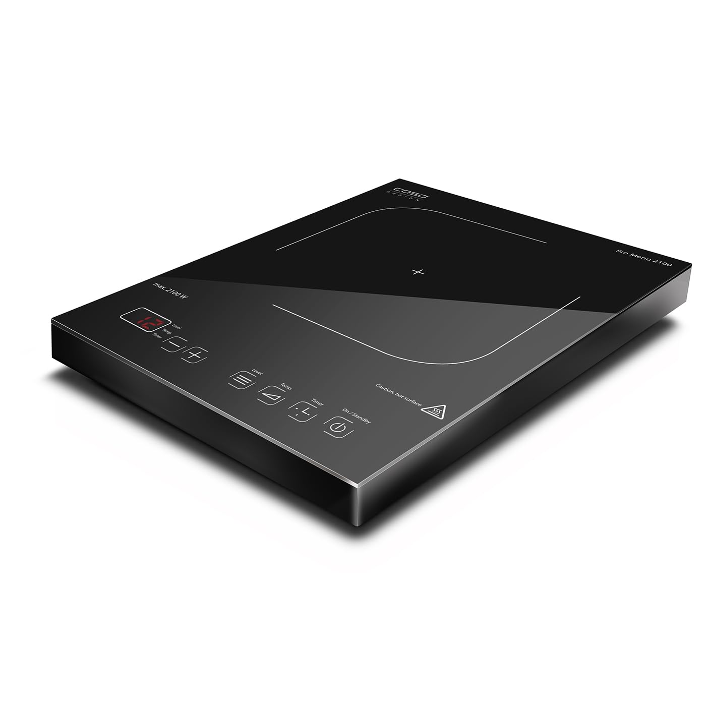 CASO PRO Menu 2100 - Piastra di cottura a induzione mobile, Smart Control su 12 livelli, 60-240°C, timer fino a 180 minuti, pentole fino a 24 cm, 2100 Watt, in vetroceramica