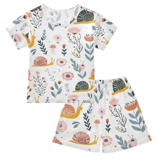 ALAZA Snail Flower Floral Pajamas Short Sleeve 2 Piece Sleepwear Top and Bottom Pajama Set Unisex