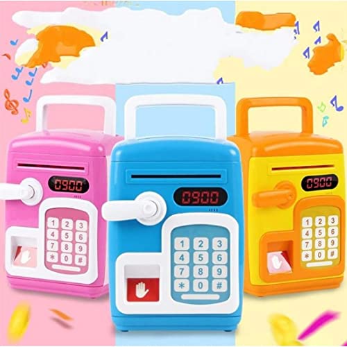 Image of Electric ATM Piggy Bank for Kids with Password Protection and Finger Sensor, Auto Roll Money Notes - Blue, Modern