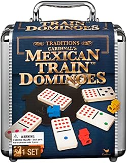 Mexican Train Dominoes Set Tile Board Game in Aluminum Carry Case Games with Colorful Trains for Family Game Night, for Adults and Kids Ages 8 and up