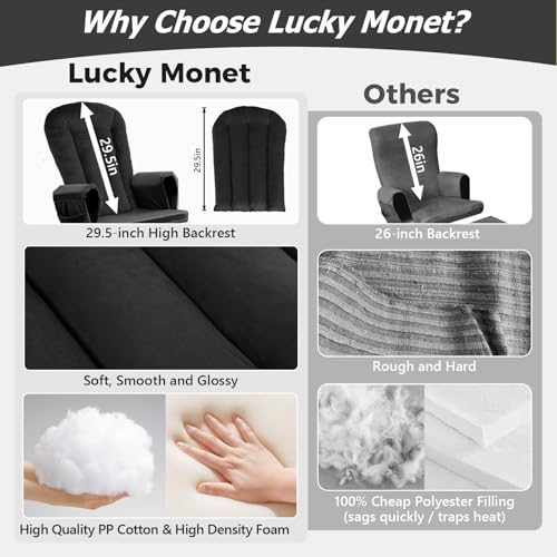 Image of Lucky Monet 5PCS Velvet Glider Rocker Replacement Cushions, Thickened & Supportive Rocking Chair Cushion Set with 29.5 Inch High Backrest & Storage Pockets, for Indoor Nursery Glider & Ottoman, Black