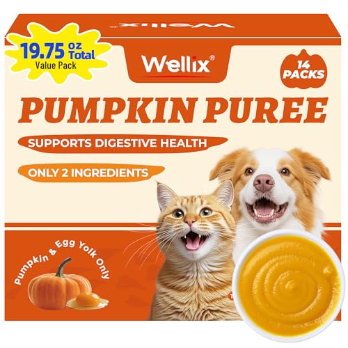 Wellix 19.75oz Pumpkin Puree for Cats & Dogs Supports Digestive Health with Pumpkin for Cats Soft Cat Treats Natural Fiber Supplement as Dog Food Toppers Kittens & Puppy Snacks