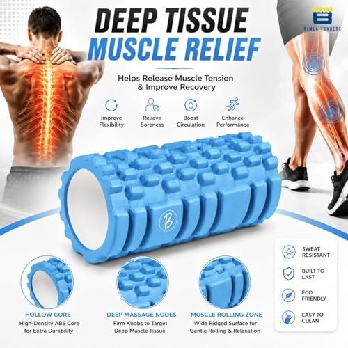 Image of Btag Foam Roller for Gym & Home Workout - Deep Tissue Muscle Massager for Back Pain, Neck & Knee Relief | Yoga, Stretching & Recovery Tool 33 cm (Blue)