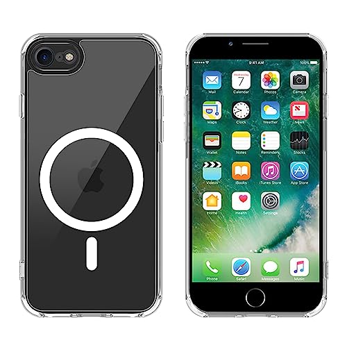 iPhone SE 第3世代 第2世代 ケース MagSafe対応 耐衝撃 クリア iPhone8 ケース マグネット搭載 PC iPhone7カバー 軽量 薄型 マット感 黄ばみなし 米軍MIL規格 ストラップホール付き ワイアレス充電対応 EUMADOVE (クリア, iPhone se se2 se3 8 7)