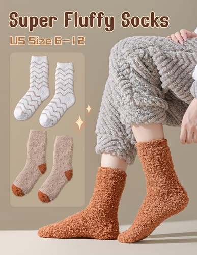 72-Needle Super Thick Fuzzy Socks Gifts for Women Stocking Stuffers Cozy Comfy Warm Soft Fluffy Winter Slipper Socks 3 Pairs4