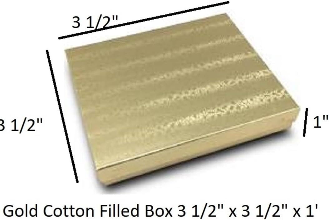 RJ Displays 6 Pack Cotton Filled Gold Foil Paper Cardboard Jewelry Boxes for Necklace, Bracelet boxes, Watch & Small Gifts box, Jewelry Gift Boxes Size 3 1/2" x 3 1/2" x 1" Inch - (Gold)