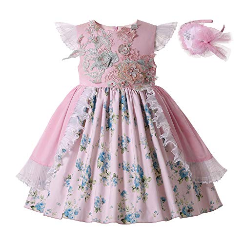 Pettigirl Girl Kids Summer Pink Lovely Sweet Floral Sundress Clothing Trendy Casual Ruffle Tutu Dress with Headpiece
