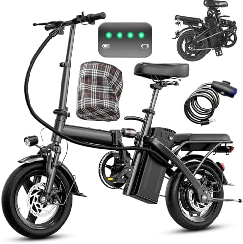 Electric Bike for Adults Teens, Folding Ebike,Commuter City Foldable E Bike with 560W Motor and 48V 10Ah Battery, 24MPH Speed Pedals Assist, Dual Disc Brakes,14" Compact Electric Bicycle with Basket