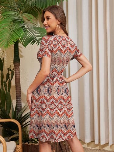 Image of Heymoments Womens Summer Short Sleeve Casual Dresses V-Neck Beach Dress with Pockets S-2XL