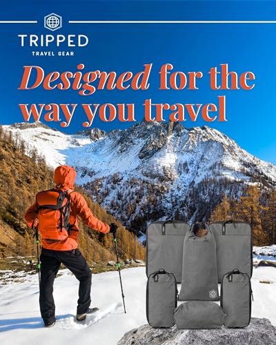 Premium Compression Packing Cubes for Travel, Compression Packaging Cube, Zip Bags Premium 6-Piece Set with laundry bag and shoe bag by TRIPPED Travel Gear (Grey)2