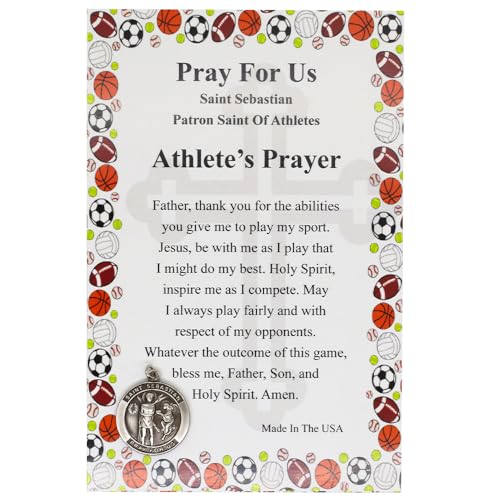 VILLAGE GIFT IMPORTERS Saint Sebastian Medal with Athletes Prayer Card | Patron Saint of Athletes | 1 Catholic Medal Pendant with 6 x 4 Prayer Card | Made in USA