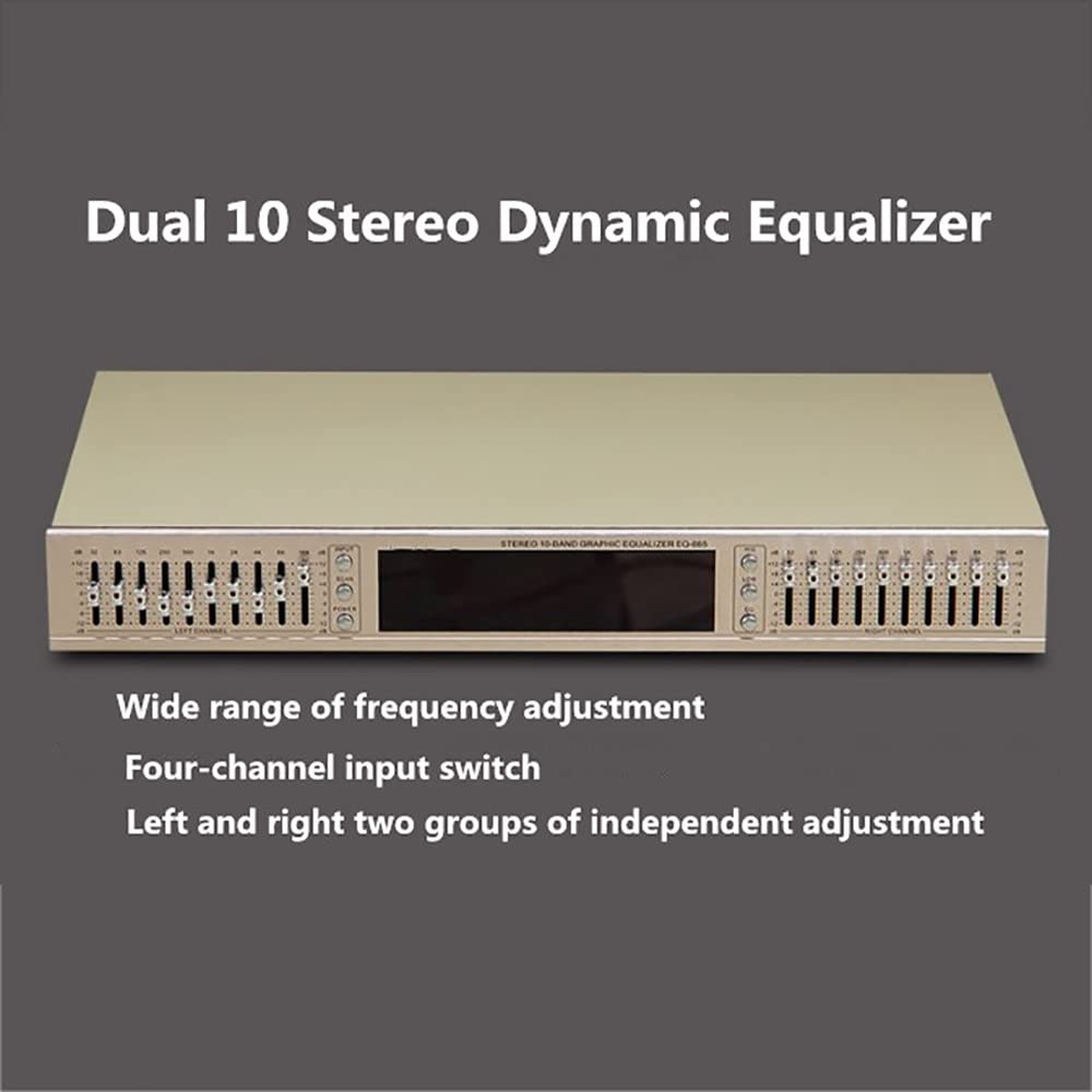EQ665 - Equalizador HiFi Home EQ de doble ecualizador, 10 bandas estéreo Treble Alto Bass, regulación con Bluetooth integrada, dorado