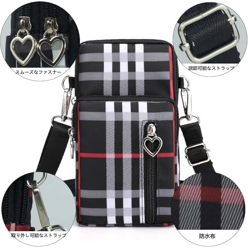 [EOMECUIGAO] スマホポーチ レディース スマホバッグ スマホ ショルダーポーチ スマホポシェット 携帯ポーチ 小さめ 軽量 防水 (黒チェック)