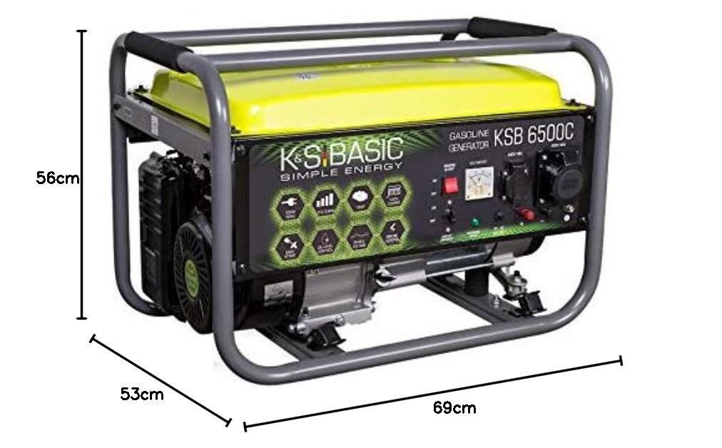 Generador de gasolina K&S Basic KSB 6500C, Höchstleistung 5500 W, generador con automatischer Spannungsregler (AVR), Ausgangsspannung 12V, stromerzeuger mit Kurzschlussschutz
