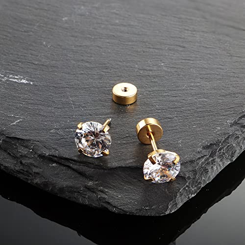 Fansilver 7Pairs 14K Gold Plated 20G Hypoallergenic Stud Earrings For Women Men Stud Flatback Ear Piercing Cubic Zirconia 2-8Mm #TOP4