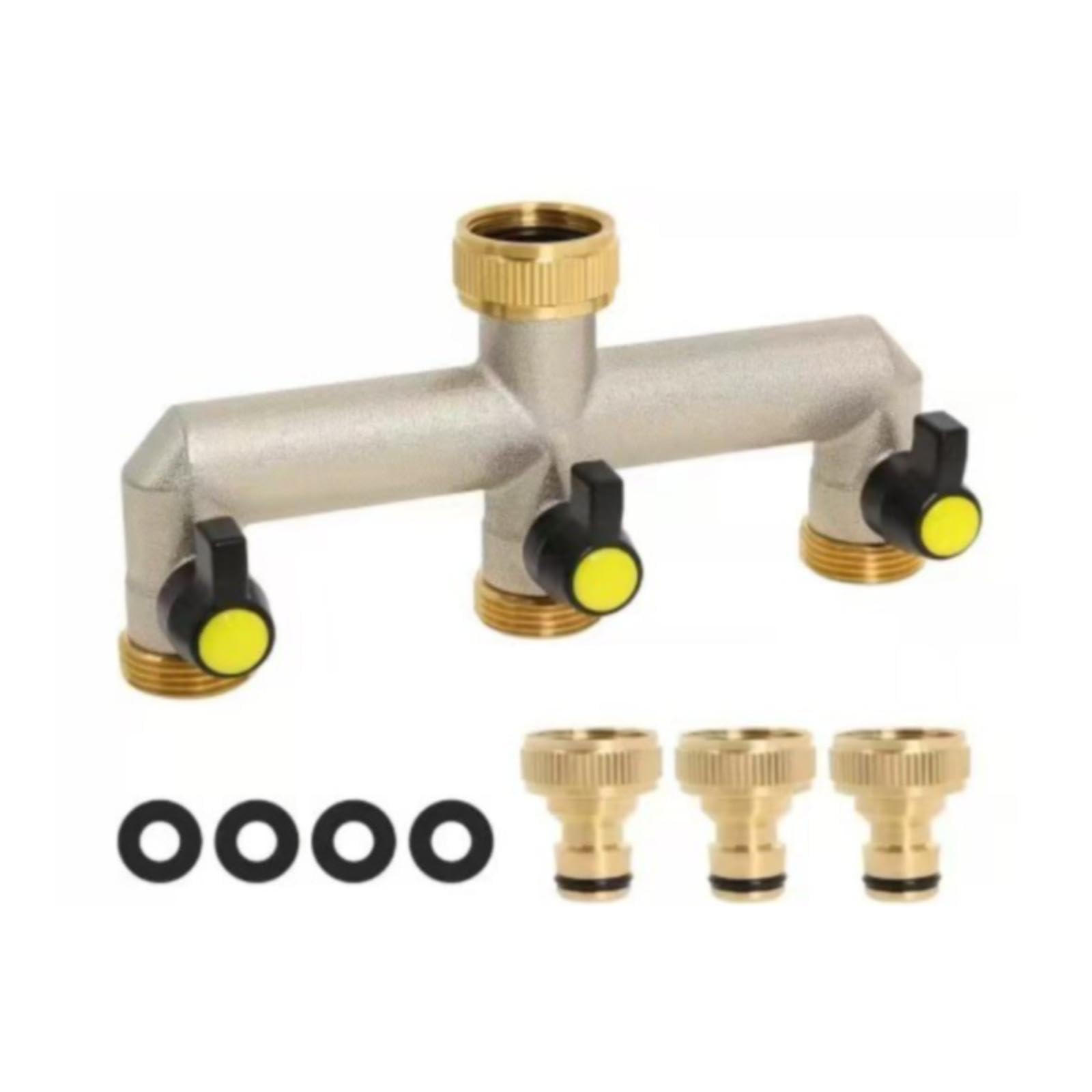 Sdoppiatore Tubo da Giardino Connettore Valvola Ottone Rubinetto Estensione Facile Utilizzo Adatto per Prato Giardino Spazio Commerciale Irrigazione, Nero Giallo