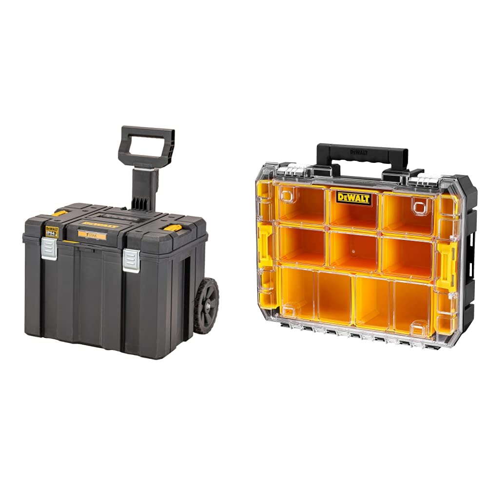 DeWalt TSTAK 2.0 - Caja de almacenaje móvil & DWST82968-1 - Organizador con tapa transparente TSTAK V - IP54