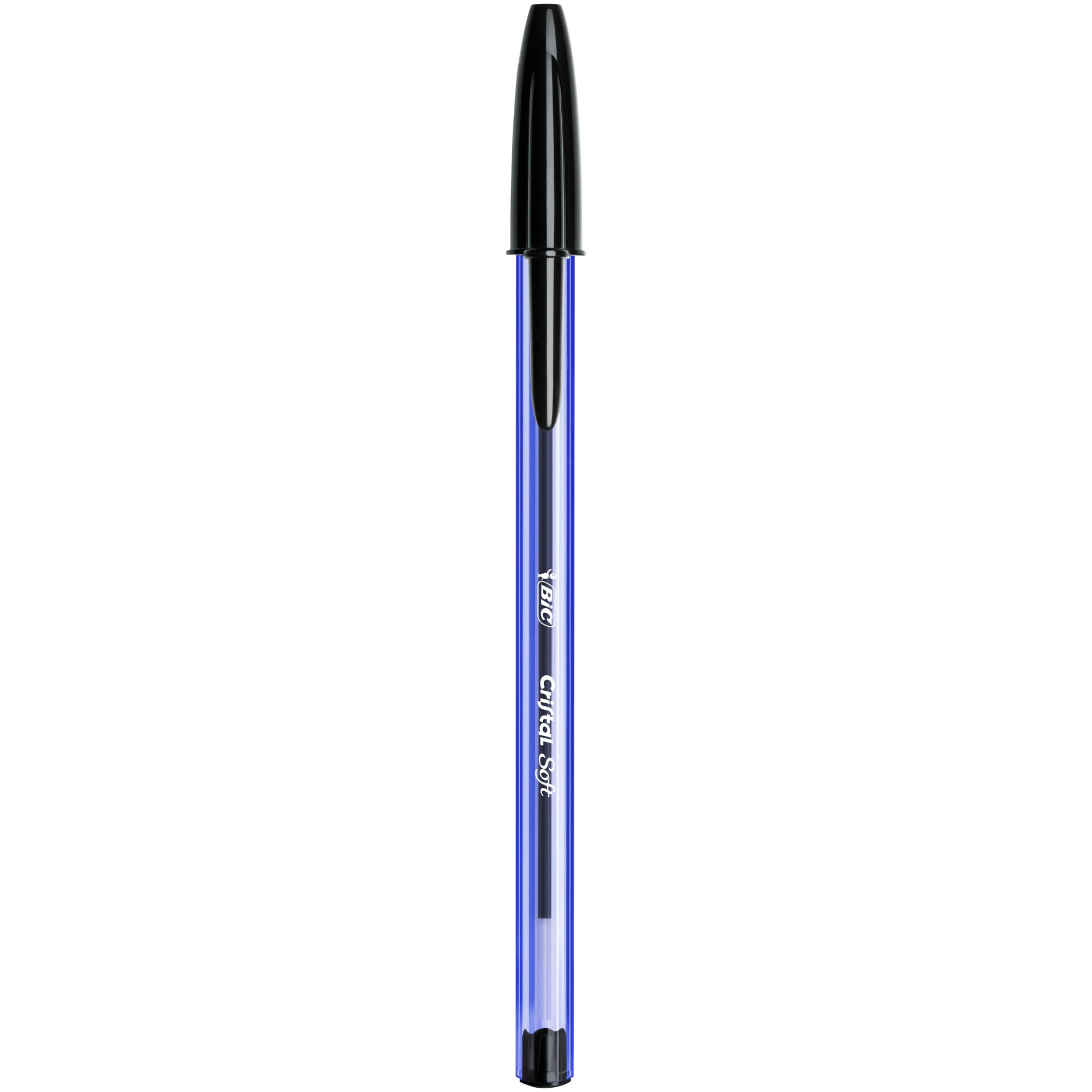 BIC Cristal Soft Tükenmez Kalem, Siyah, 50'li Kutu, 1.2 mm Orta Kalınlıkta Uç, Şeffaf Gövde, Delikli Kapak