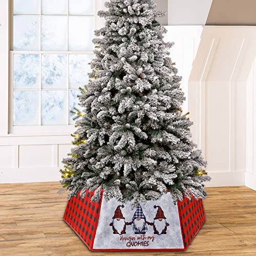 Juegoal Christmas Tree Collar, 32 Inch Gnome Hexagon Christmas Tree Ring, Xmas Tree Stand Cover, Easy Set Up & Collapsible Red Buffalo Plaid Tree Skirt Base Cover For Christmas Tree Decorations #TOP6