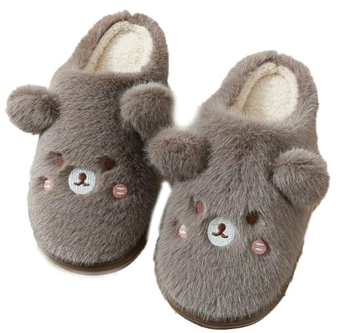 Caistre Women’s Fuzzy Bear Slippers 2025 Winter Warm Soft Cozy Bedroom Slippers Memory Foam Anti-skid House Shoes