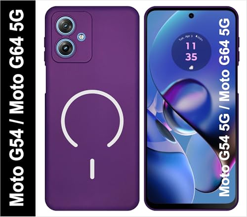 Image of SBMS Silicone Back Cover Case for Motorola Moto G54 / Moto G64 5G | Soft Micro-Fibre Lining Inside | Magsafe Print On Back Side Camera Protection Bump | Shockproof Case for Moto G54 5G (Purple)
