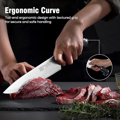 PAUDIN Kitchen Knife Set, 4 Pieces Chef Knife Set, High Carbon Stainless Steel Knife Set, Ultra-Sharp Knives Set for Kitchen with Ergonomic Wooden Handle, Gifts for Men and Women - Image 6