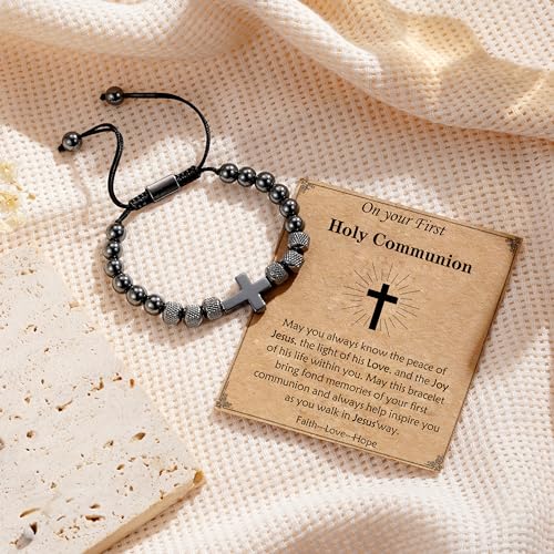 Image of Cross Bracelet for Boys Teens, Adjustable Obsidian Beads Bracelets Christian Religious Jewelry Gifts for Teen Teenage Boys