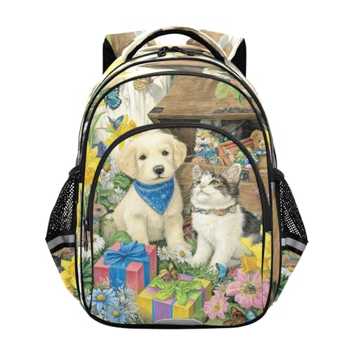 Emelivor Golden Puppy Cat Kids Backpack Toddler School Backpack Book Bag Backpacks Schoolbag for Boys,S