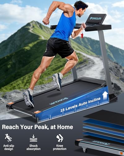 Image of BORGUSI Auto Incline Treadmill for Home - 47.3 inchx17.5 inch Long Wide Belt, 3.5 HP, Bluetooth App, 10 MPH, 300 lbs Capacity, 40 Preset Programs