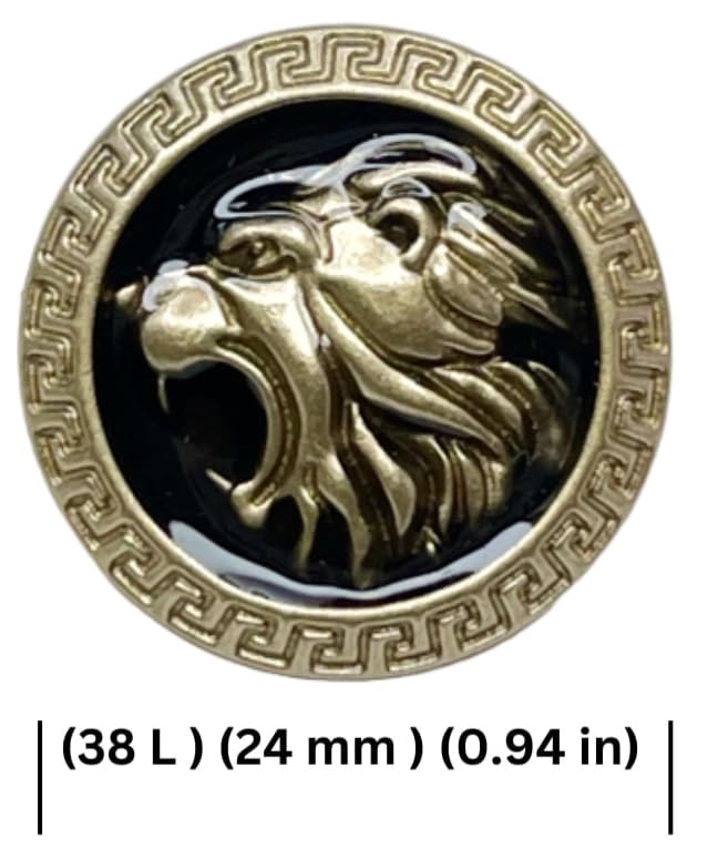 Image of Abs Golden 3D Lion Head Shank Button Embedded Enameled Lucite Round Abs Button for Blazer Suits Coat Bandhgala DIY Art & Crafts (Pack of 8 Big, Black Lucite)