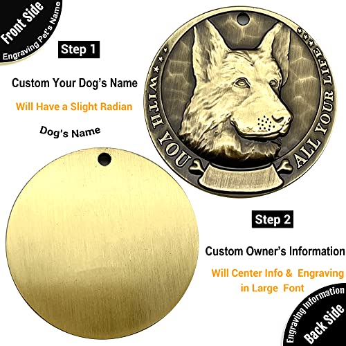 Auchic Vintage Pure Copper Pet Id Tags,Personalized Dog Tags,Three-Dimensional Relief Pet Pattern,Lettering On The Front And Back,Custom Pet Tags (German Shepherd) #TOP7