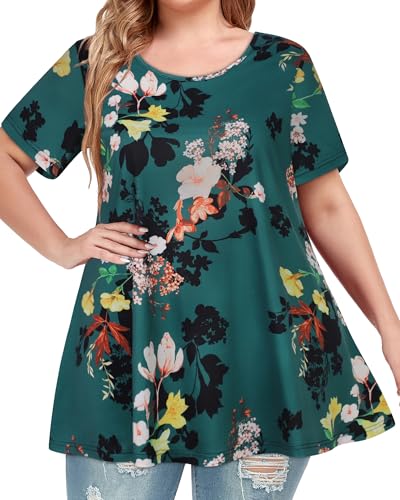 Image of JOELLYUS Plus Size Tops for Women Tunic Floral Casual Short Sleeves T Shirts Flowy Blouses 2026