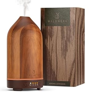 WALDWERK Diffuser (100ml) aus edlem Akazienholz – Aroma Diffuser für ein angenehmes Raumklima – Diffuser für Ätherische Öle – Duftöl Diffuser – Duftlampe für Aromatherapie – Luftbefeuchter