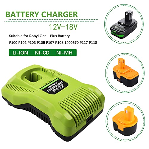 Bonacell 2Pack 3.0Ah Replacement for Ryobi 18V Battery and Charger Combo, Compatible with Ryobi ONE+ 18 Volt Battery and Charger P102 P103 P104 P105 P107 P108 P109 P190 P191 P122 Tools