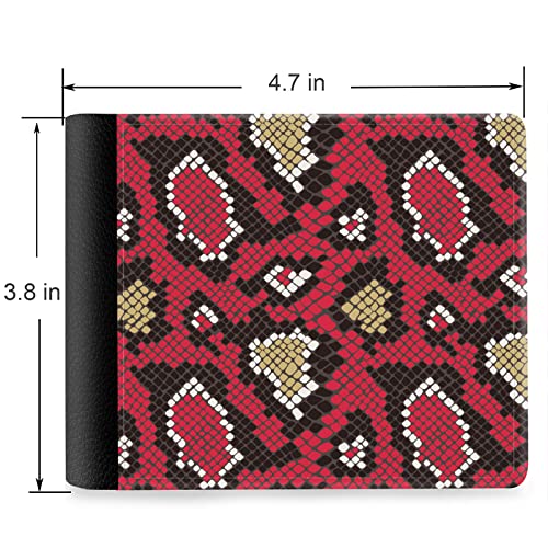 (Red Snake Skin Pattern Front Pocket Slim Bifold Leather Wallet RFID Blocking with ID Window for Men2