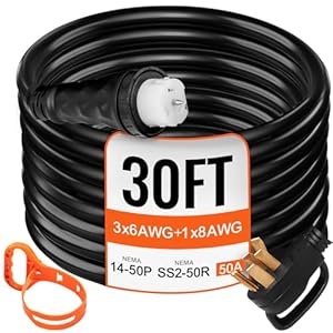 VEVOR 30 FT 50 Amp Generator Extension Cord NEMA 14-50P & SS2-50R & CS6364, STW 45446 + 45505 125V 250V Generator Power Cord Twist Lock Connectors