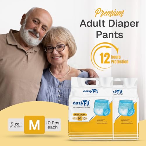 Image of Easyfit Adult Pull Ups Overnight Protection | Leak Proof Diapers Pants | Wetness Indicator | Anti-Bacterial Absorbent Core | Unisex Diapers (Size M, Pack of 9)