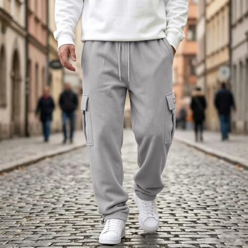 Men Wide Leg Sweatpants Loose Fit Fleece Drawstring Outdoor Jogger Pants - image 2