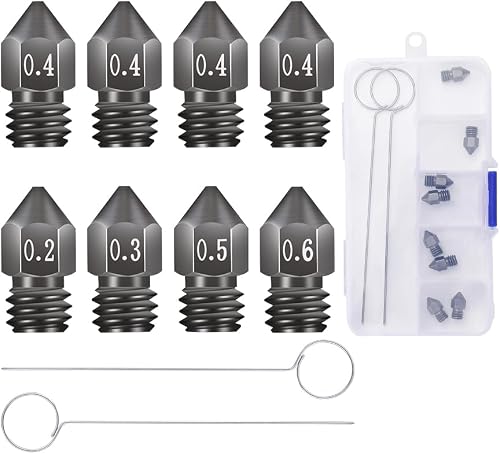 8Pcs 3D Printer Upgraded Hardened Steel MK8 Nozzles w/DIY Tool Storage Box