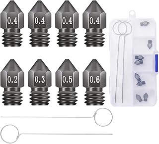 Creality 8pcs 3D Printer Hardened Steel MK8 Nozzles, Upgraded Tungsten Metal Extruder Nozzles 0.2mm, 0.3mm, 0.4mm, 0.5mm, 0.6mm with DIY Tools Storage Box for Creality Ender 3 Ender 3 V2 Sovol SV06