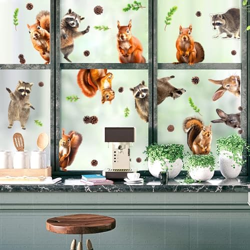 Amazon.com: Woodland Animal Static Clings Cute Squirrel Raccoon Rabbit ...