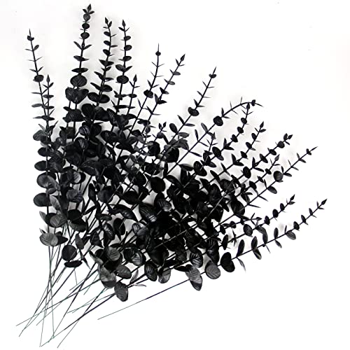 Tinsow 26 Pcs Black Artificial Eucalyptus Stems Faux Halloween Flowers ...