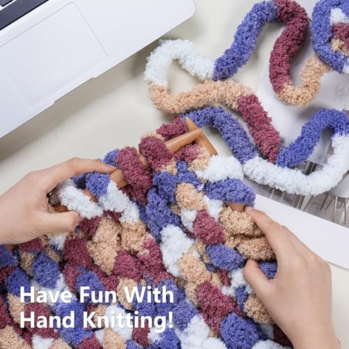 Image of Cozyful Chunky Yarn for Hand Knitting - #10 Chunky Chenille Blanket Yarn, Jumbo Big Thick Chunky Yarns for Crocheting, Tie Dye Bulky Knit Yarns, 8 Skein (20 yds 8 oz Each Skein), Multi Blue&Red&Khaki