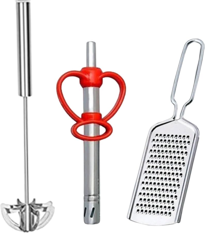 Stainless Steel Push and Swing Manual Hand Blender, Gas Lighter and Grater Combo-image-15