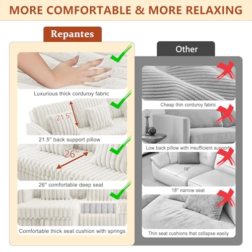 Image of 124'' Sectional Sleeper Sofa with Pull Out Bed, Storage Chaise, Adjustable Backrest, USB Charger, Cup Holder & Side Pocket, Fluffy Soft Corduroy U Shaped Couch for Living Room, Beige